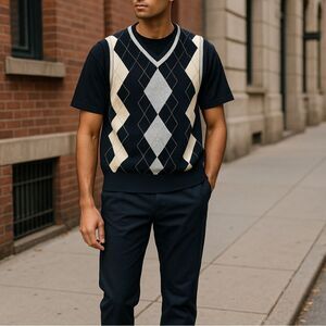 Tommy Hilfiger Navy Argyle‎ V-Neck Sleeveless Sweater Vest Size XL